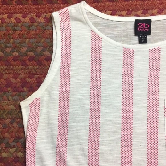๐ฅ VERTICAL PINK STRIPE POCKET BOXY TANK 2B BEBE - Picture 4 of 6